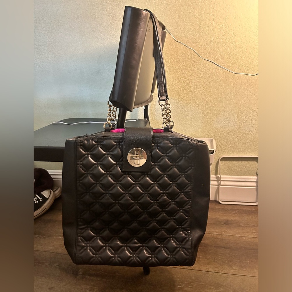 Kate Spade NY Black and Gold Hardware Shoulder with Magenta Interior